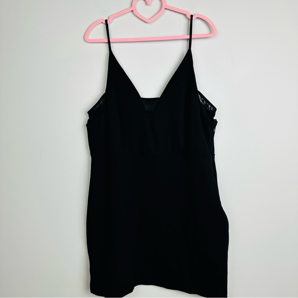 Express Sheath Mini Dress V Neck Spaghetti Straps Lined Zip Up Black Women Sz XL